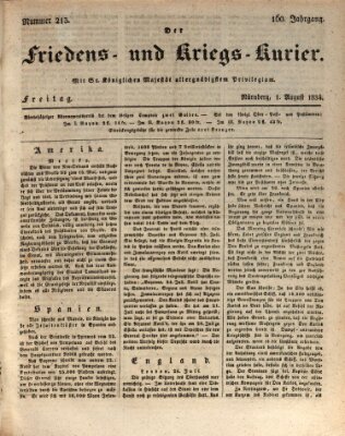 Der Friedens- u. Kriegs-Kurier (Nürnberger Friedens- und Kriegs-Kurier) Freitag 1. August 1834