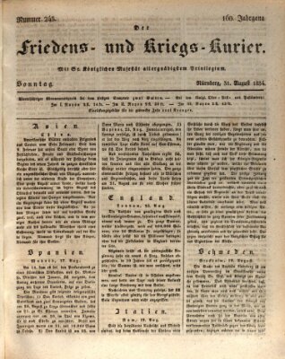 Der Friedens- u. Kriegs-Kurier (Nürnberger Friedens- und Kriegs-Kurier) Sonntag 31. August 1834