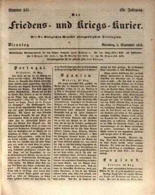 Der Friedens- u. Kriegs-Kurier (Nürnberger Friedens- und Kriegs-Kurier) Dienstag 2. September 1834