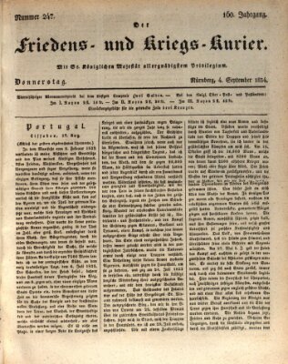 Der Friedens- u. Kriegs-Kurier (Nürnberger Friedens- und Kriegs-Kurier) Donnerstag 4. September 1834