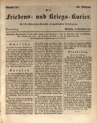 Der Friedens- u. Kriegs-Kurier (Nürnberger Friedens- und Kriegs-Kurier) Sonntag 14. September 1834