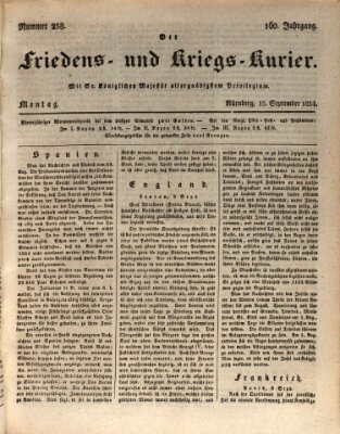 Der Friedens- u. Kriegs-Kurier (Nürnberger Friedens- und Kriegs-Kurier) Montag 15. September 1834