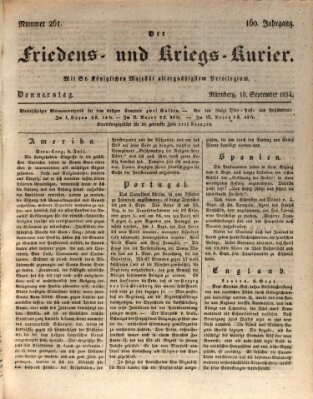 Der Friedens- u. Kriegs-Kurier (Nürnberger Friedens- und Kriegs-Kurier) Donnerstag 18. September 1834