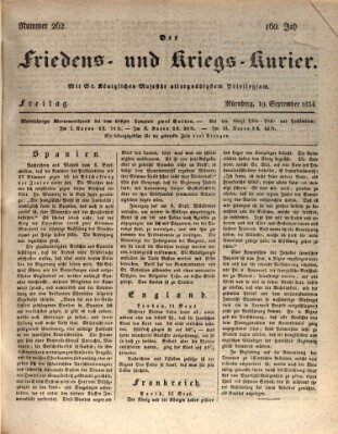 Der Friedens- u. Kriegs-Kurier (Nürnberger Friedens- und Kriegs-Kurier) Freitag 19. September 1834