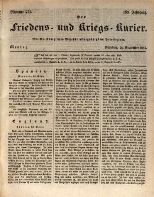 Der Friedens- u. Kriegs-Kurier (Nürnberger Friedens- und Kriegs-Kurier) Montag 29. September 1834