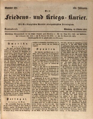 Der Friedens- u. Kriegs-Kurier (Nürnberger Friedens- und Kriegs-Kurier) Samstag 18. Oktober 1834