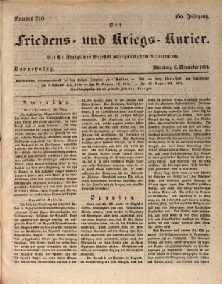 Der Friedens- u. Kriegs-Kurier (Nürnberger Friedens- und Kriegs-Kurier) Donnerstag 6. November 1834