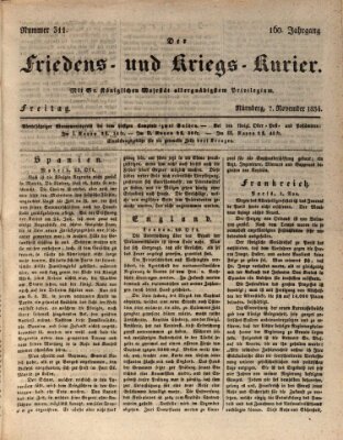 Der Friedens- u. Kriegs-Kurier (Nürnberger Friedens- und Kriegs-Kurier) Freitag 7. November 1834