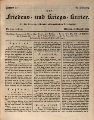 Der Friedens- u. Kriegs-Kurier (Nürnberger Friedens- und Kriegs-Kurier) Donnerstag 13. November 1834