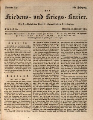 Der Friedens- u. Kriegs-Kurier (Nürnberger Friedens- und Kriegs-Kurier) Dienstag 25. November 1834