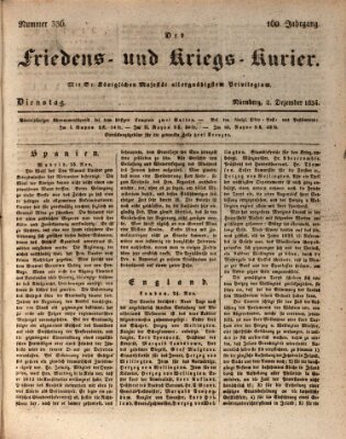 Der Friedens- u. Kriegs-Kurier (Nürnberger Friedens- und Kriegs-Kurier) Dienstag 2. Dezember 1834