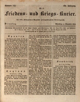 Der Friedens- u. Kriegs-Kurier (Nürnberger Friedens- und Kriegs-Kurier) Dienstag 9. Dezember 1834