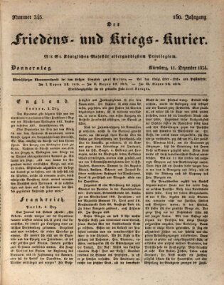 Der Friedens- u. Kriegs-Kurier (Nürnberger Friedens- und Kriegs-Kurier) Donnerstag 11. Dezember 1834