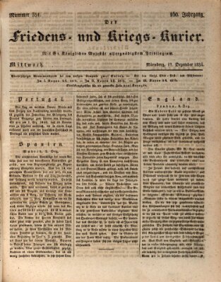 Der Friedens- u. Kriegs-Kurier (Nürnberger Friedens- und Kriegs-Kurier) Mittwoch 17. Dezember 1834