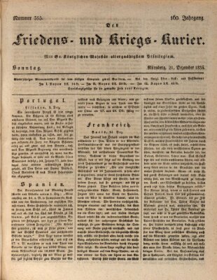 Der Friedens- u. Kriegs-Kurier (Nürnberger Friedens- und Kriegs-Kurier) Sonntag 21. Dezember 1834