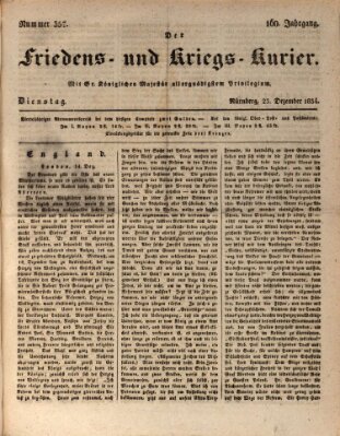 Der Friedens- u. Kriegs-Kurier (Nürnberger Friedens- und Kriegs-Kurier) Dienstag 23. Dezember 1834