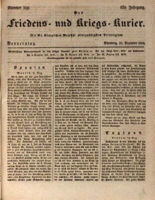 Der Friedens- u. Kriegs-Kurier (Nürnberger Friedens- und Kriegs-Kurier) Donnerstag 25. Dezember 1834