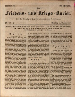 Der Friedens- u. Kriegs-Kurier (Nürnberger Friedens- und Kriegs-Kurier) Montag 29. Dezember 1834