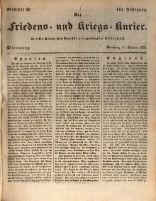 Der Friedens- u. Kriegs-Kurier (Nürnberger Friedens- und Kriegs-Kurier) Dienstag 17. Februar 1835