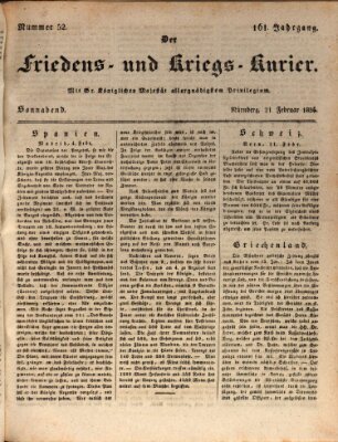 Der Friedens- u. Kriegs-Kurier (Nürnberger Friedens- und Kriegs-Kurier) Samstag 21. Februar 1835