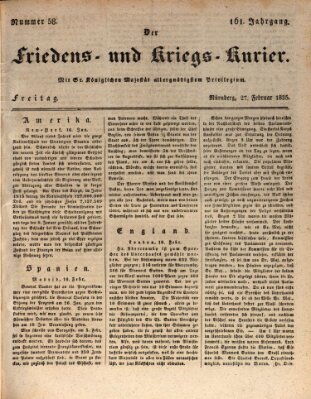 Der Friedens- u. Kriegs-Kurier (Nürnberger Friedens- und Kriegs-Kurier) Freitag 27. Februar 1835