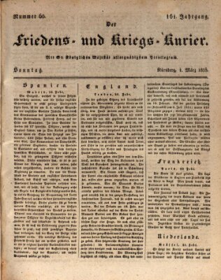 Der Friedens- u. Kriegs-Kurier (Nürnberger Friedens- und Kriegs-Kurier) Sonntag 1. März 1835