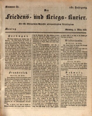 Der Friedens- u. Kriegs-Kurier (Nürnberger Friedens- und Kriegs-Kurier) Montag 2. März 1835