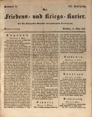 Der Friedens- u. Kriegs-Kurier (Nürnberger Friedens- und Kriegs-Kurier) Donnerstag 12. März 1835