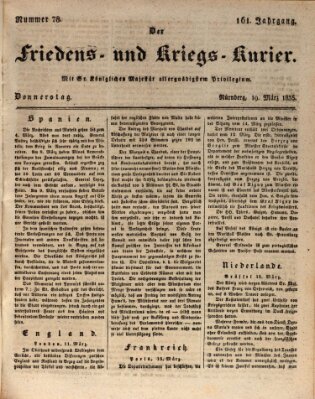 Der Friedens- u. Kriegs-Kurier (Nürnberger Friedens- und Kriegs-Kurier) Donnerstag 19. März 1835