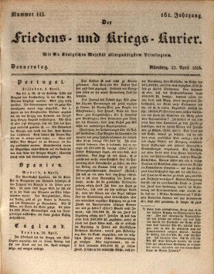 Der Friedens- u. Kriegs-Kurier (Nürnberger Friedens- und Kriegs-Kurier) Donnerstag 23. April 1835