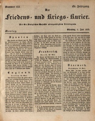 Der Friedens- u. Kriegs-Kurier (Nürnberger Friedens- und Kriegs-Kurier) Montag 1. Juni 1835