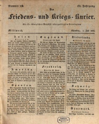 Der Friedens- u. Kriegs-Kurier (Nürnberger Friedens- und Kriegs-Kurier) Mittwoch 1. Juli 1835