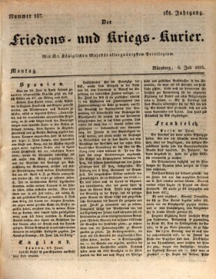 Der Friedens- u. Kriegs-Kurier (Nürnberger Friedens- und Kriegs-Kurier) Montag 6. Juli 1835