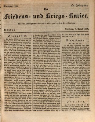 Der Friedens- u. Kriegs-Kurier (Nürnberger Friedens- und Kriegs-Kurier) Montag 3. August 1835