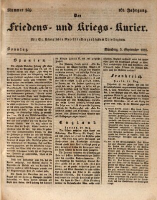 Der Friedens- u. Kriegs-Kurier (Nürnberger Friedens- und Kriegs-Kurier) Sonntag 6. September 1835