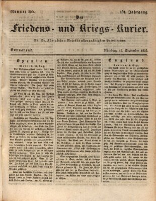 Der Friedens- u. Kriegs-Kurier (Nürnberger Friedens- und Kriegs-Kurier) Samstag 12. September 1835