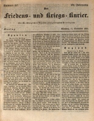 Der Friedens- u. Kriegs-Kurier (Nürnberger Friedens- und Kriegs-Kurier) Montag 14. September 1835