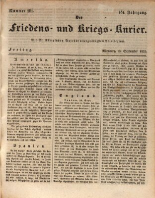 Der Friedens- u. Kriegs-Kurier (Nürnberger Friedens- und Kriegs-Kurier) Freitag 18. September 1835