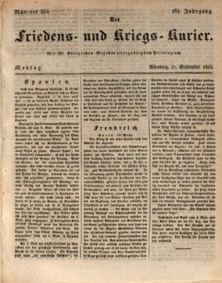 Der Friedens- u. Kriegs-Kurier (Nürnberger Friedens- und Kriegs-Kurier) Montag 21. September 1835