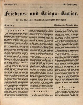 Der Friedens- u. Kriegs-Kurier (Nürnberger Friedens- und Kriegs-Kurier) Montag 28. September 1835