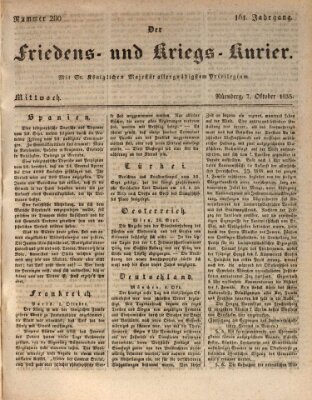 Der Friedens- u. Kriegs-Kurier (Nürnberger Friedens- und Kriegs-Kurier) Mittwoch 7. Oktober 1835