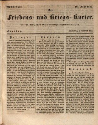 Der Friedens- u. Kriegs-Kurier (Nürnberger Friedens- und Kriegs-Kurier) Freitag 9. Oktober 1835