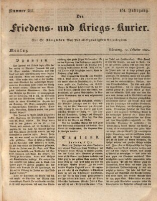 Der Friedens- u. Kriegs-Kurier (Nürnberger Friedens- und Kriegs-Kurier) Montag 12. Oktober 1835