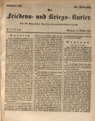 Der Friedens- u. Kriegs-Kurier (Nürnberger Friedens- und Kriegs-Kurier) Freitag 16. Oktober 1835