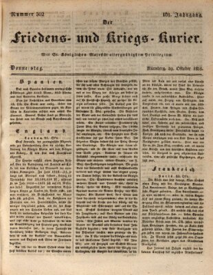 Der Friedens- u. Kriegs-Kurier (Nürnberger Friedens- und Kriegs-Kurier) Donnerstag 29. Oktober 1835