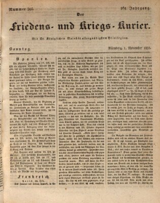 Der Friedens- u. Kriegs-Kurier (Nürnberger Friedens- und Kriegs-Kurier) Sonntag 1. November 1835