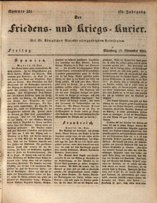 Der Friedens- u. Kriegs-Kurier (Nürnberger Friedens- und Kriegs-Kurier) Freitag 27. November 1835