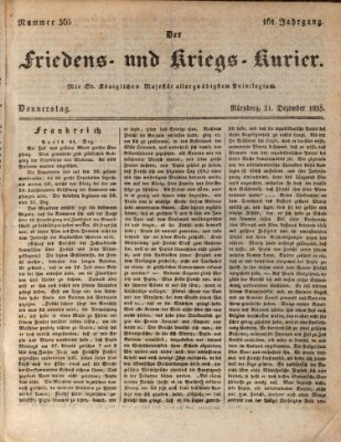 Der Friedens- u. Kriegs-Kurier (Nürnberger Friedens- und Kriegs-Kurier) Donnerstag 31. Dezember 1835