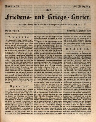 Der Friedens- u. Kriegs-Kurier (Nürnberger Friedens- und Kriegs-Kurier) Donnerstag 4. Februar 1836