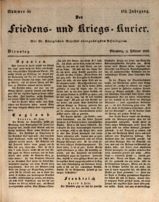 Der Friedens- u. Kriegs-Kurier (Nürnberger Friedens- und Kriegs-Kurier) Dienstag 9. Februar 1836